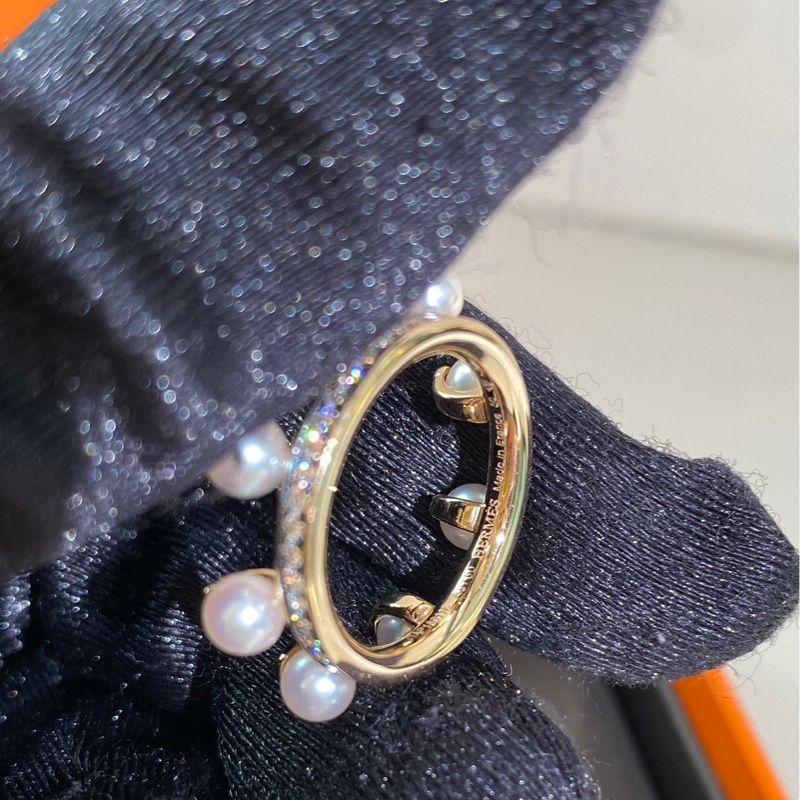 Hermes愛馬仕 新款高級珠寶chandra系列 珍珠鑲鑽戒指，50碼-6