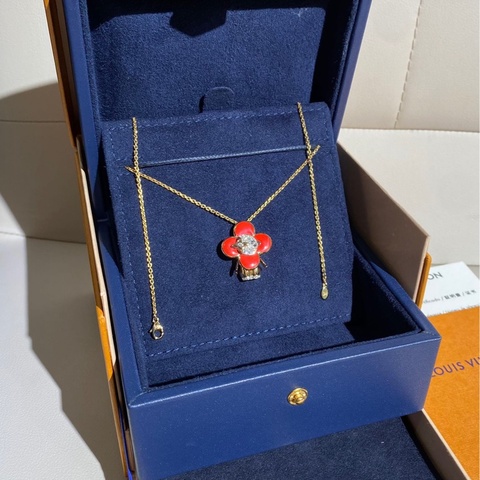 LV路易威登 Vivienne-珠寶系列，紅色帶鑽太陽花項鍊