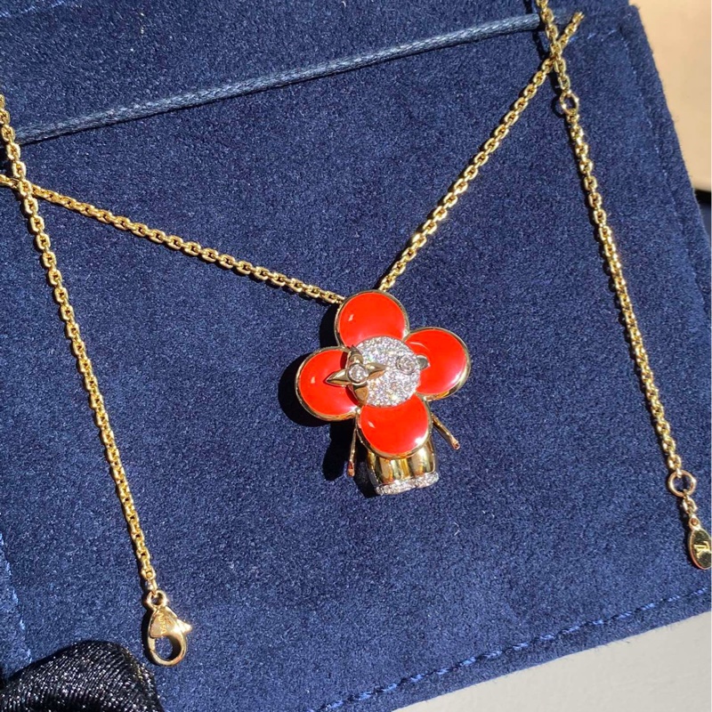 LV路易威登 Vivienne-珠寶系列，紅色帶鑽太陽花項鍊-3