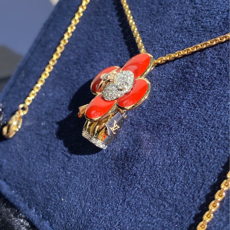 LV路易威登 Vivienne-珠寶系列，紅色帶鑽太陽花項鍊-5