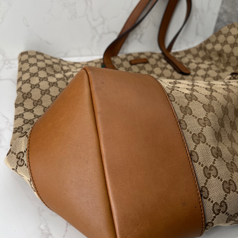 香緹國際精品926 Gucci 咖色拼皮大托特-3