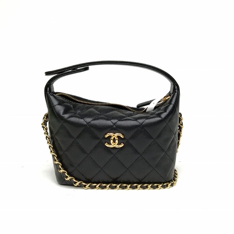 CHANEL 26C浮雕logo飯盒包黑色荔枝牛皮鐳射標金扣