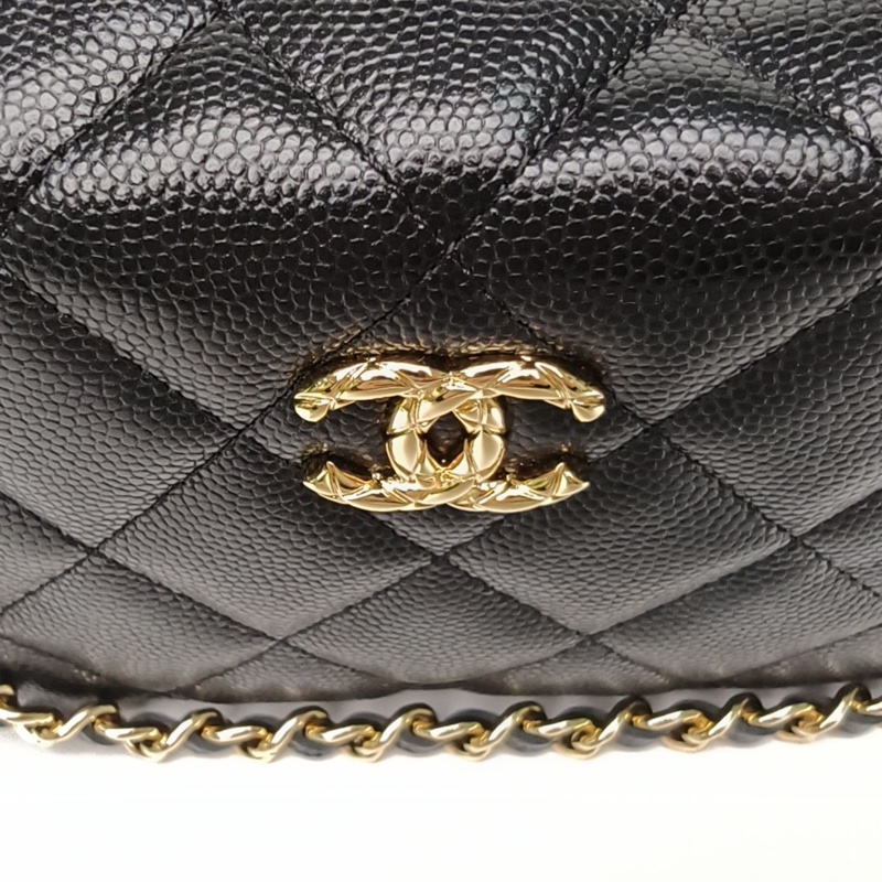 CHANEL 26C浮雕logo飯盒包黑色荔枝牛皮鐳射標金扣-4