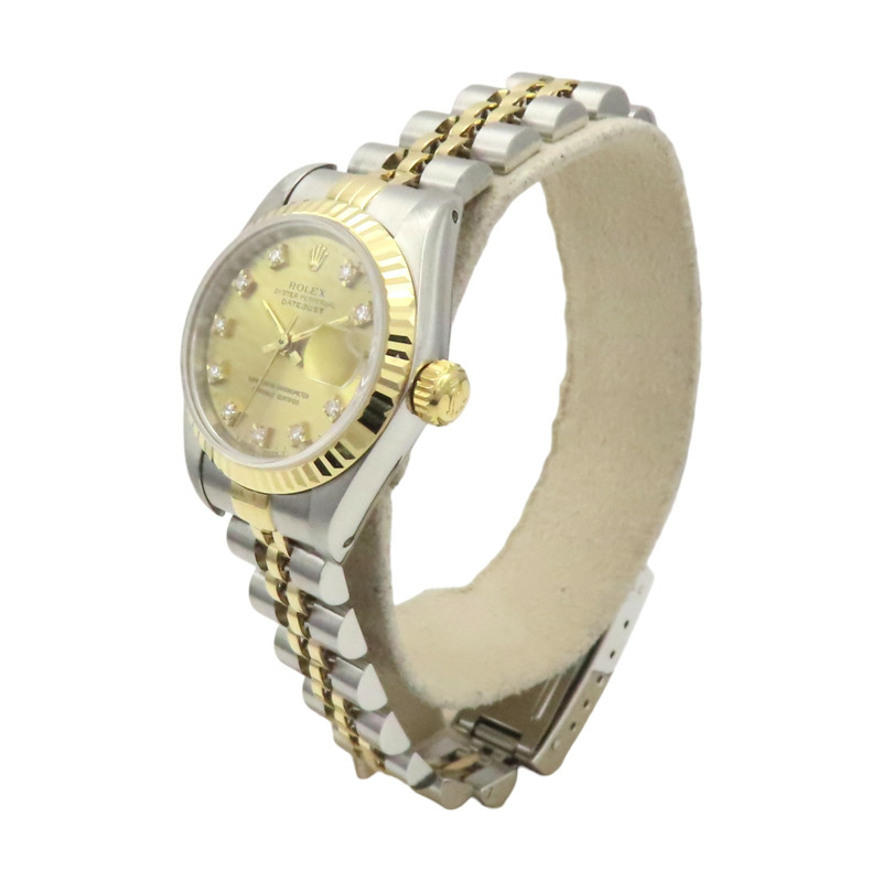 香檳鑽錶盤 18K黃金 不鏽鋼 鑽石 Datejust 10PD 腕錶【ROLEX 勞力士】 69173G-3
