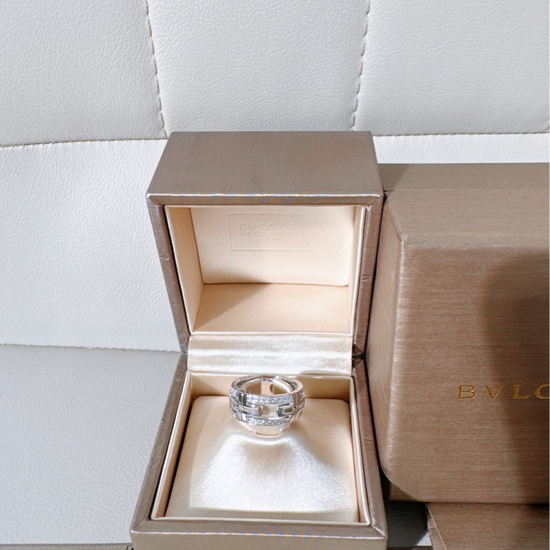 Bvlgari寶格麗 PARENTESI系列 白金鑲鑽 回形針戒指,50碼-1