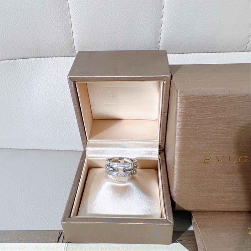Bvlgari寶格麗 PARENTESI系列 白金鑲鑽 回形針戒指,50碼-2