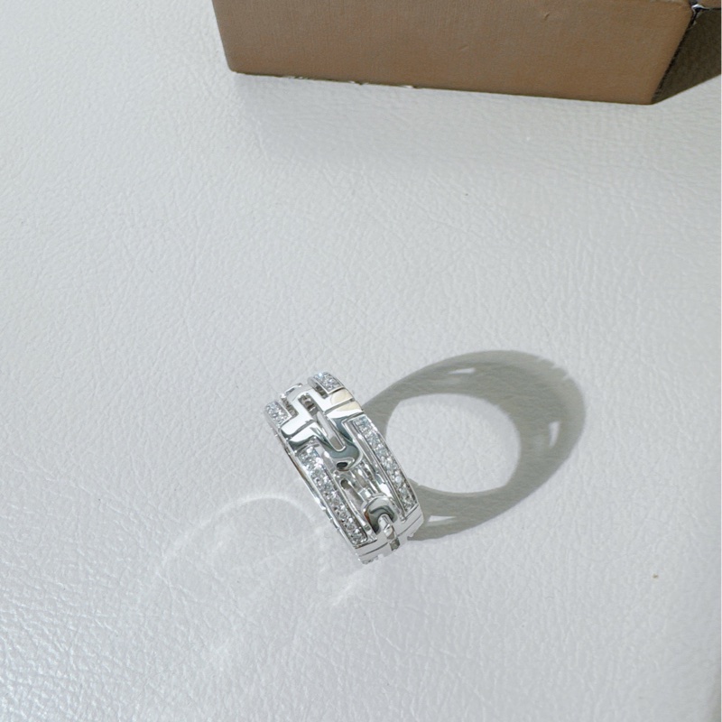 Bvlgari寶格麗 PARENTESI系列 白金鑲鑽 回形針戒指,50碼-5