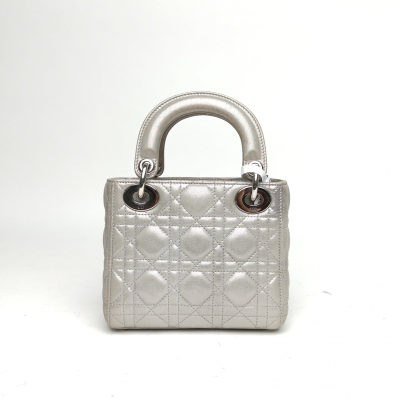 DIOR LadyDior戴妃包三格灰色科技皮銀扣2016-2