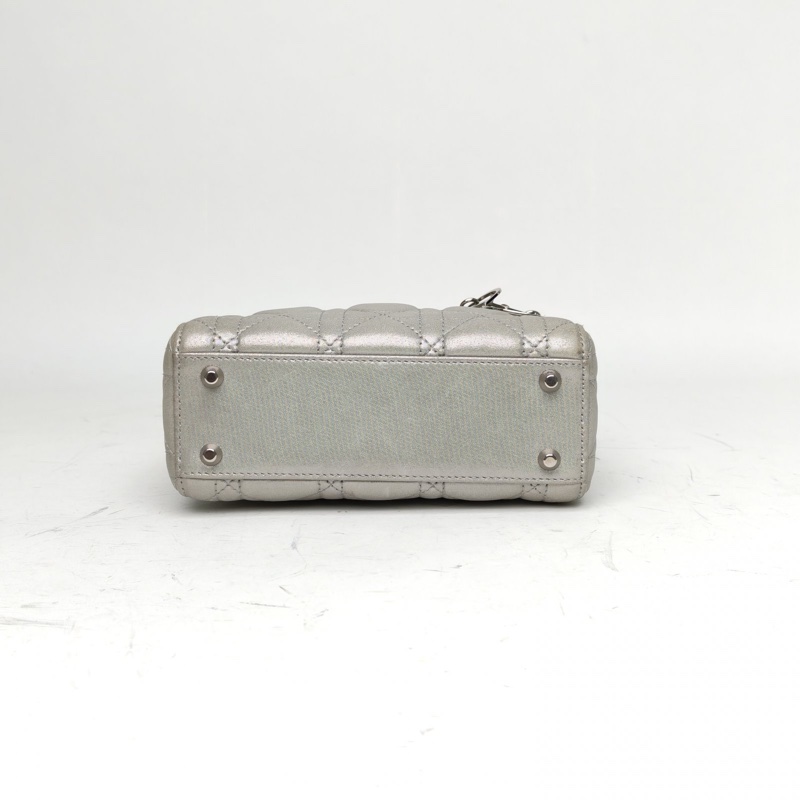 DIOR LadyDior戴妃包三格灰色科技皮銀扣2016-3