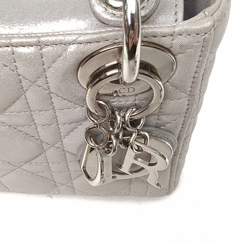 DIOR LadyDior戴妃包三格灰色科技皮銀扣2016-4
