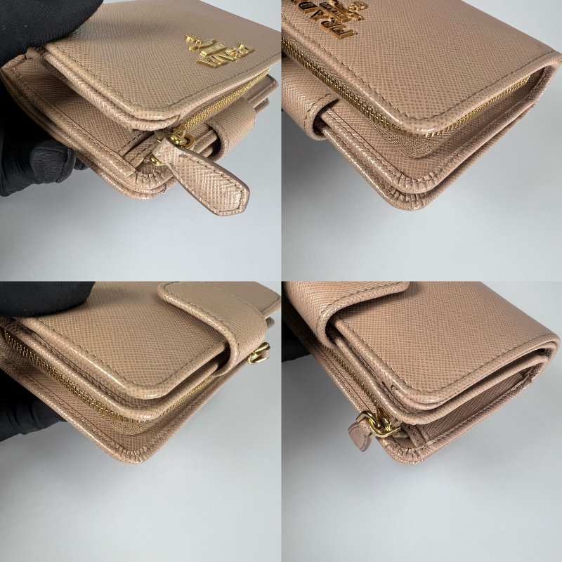 PRADA 奶茶防刮L拉零錢中夾-10
