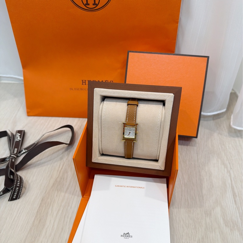 全新 Hermes 金棕金 Heure H 腕錶 石英錶 迷你型 21mm-0