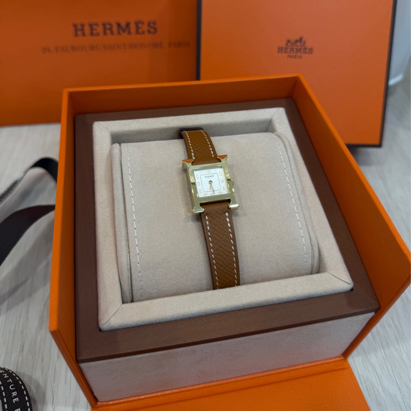 全新 Hermes 金棕金 Heure H 腕錶 石英錶 迷你型 21mm-1