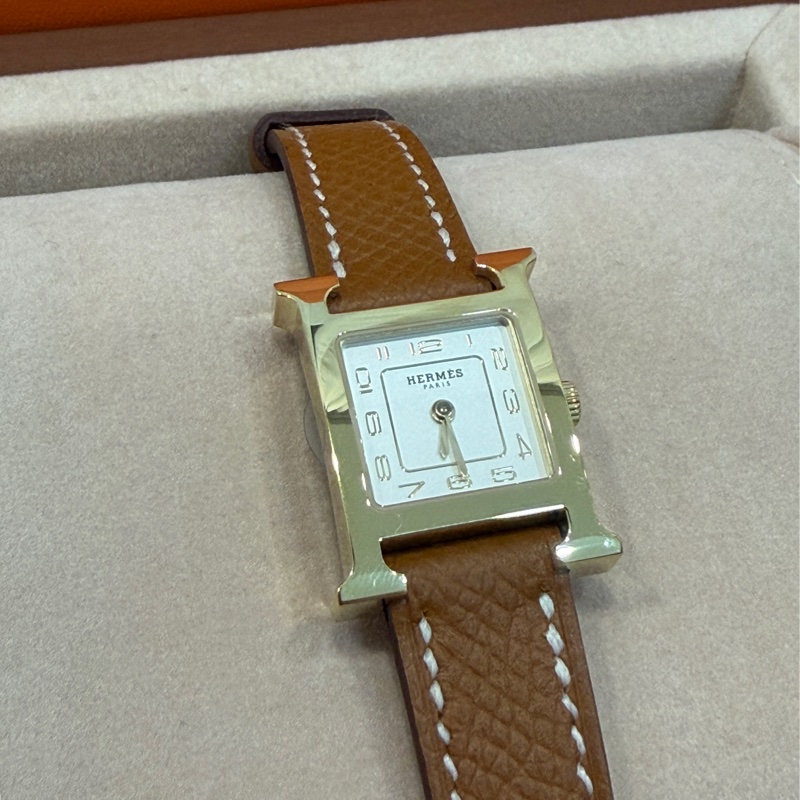 全新 Hermes 金棕金 Heure H 腕錶 石英錶 迷你型 21mm-2