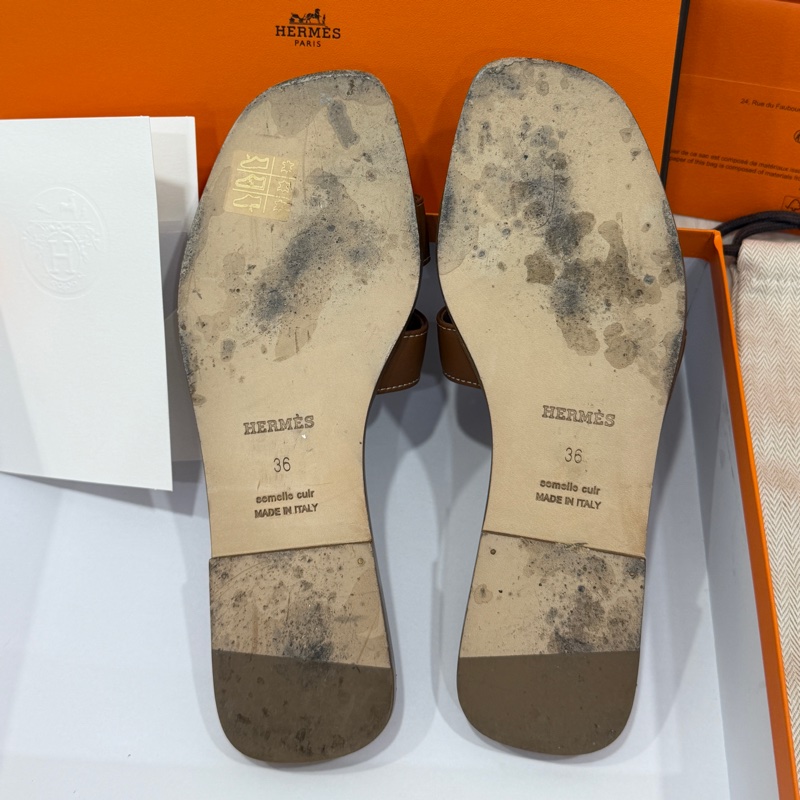 愛馬仕 經典H 棕色 Oran 涼鞋 拖鞋 36-9