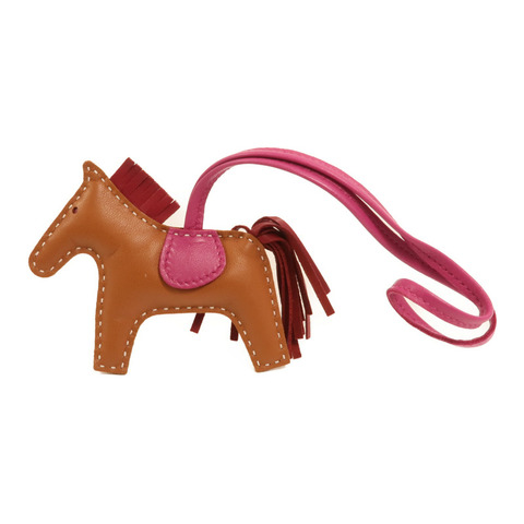 HERMES Milo皮革Rodeo PM掛飾Gold/Rubis/Rose Pourpre