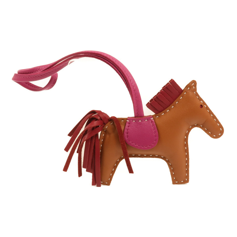 HERMES Milo皮革Rodeo PM掛飾Gold/Rubis/Rose Pourpre-1