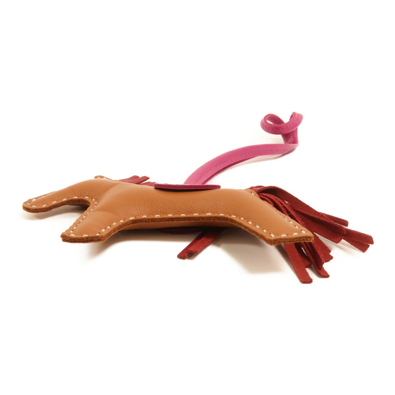 HERMES Milo皮革Rodeo PM掛飾Gold/Rubis/Rose Pourpre-2