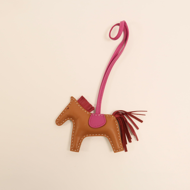HERMES Milo皮革Rodeo PM掛飾Gold/Rubis/Rose Pourpre-6