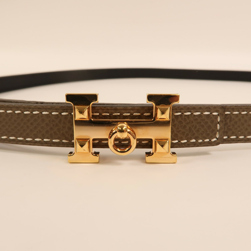HERMES Epsom/Swift皮革H Belt金扣皮帶Etoupe/Noir-2