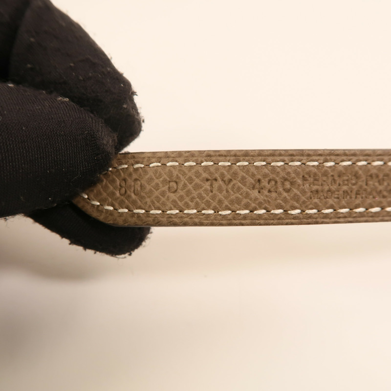 HERMES Epsom/Swift皮革H Belt金扣皮帶Etoupe/Noir-3