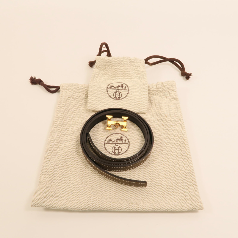 HERMES Epsom/Swift皮革H Belt金扣皮帶Etoupe/Noir-6