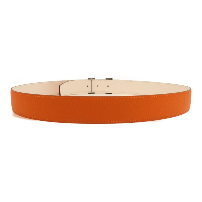 HERMES Epsom/Swift皮革/925純銀Constance H Belt皮帶Orange/Beton-1
