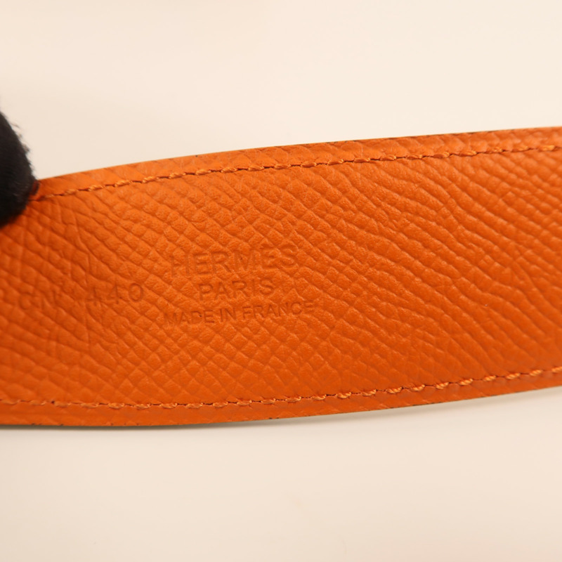 HERMES Epsom/Swift皮革/925純銀Constance H Belt皮帶Orange/Beton-3