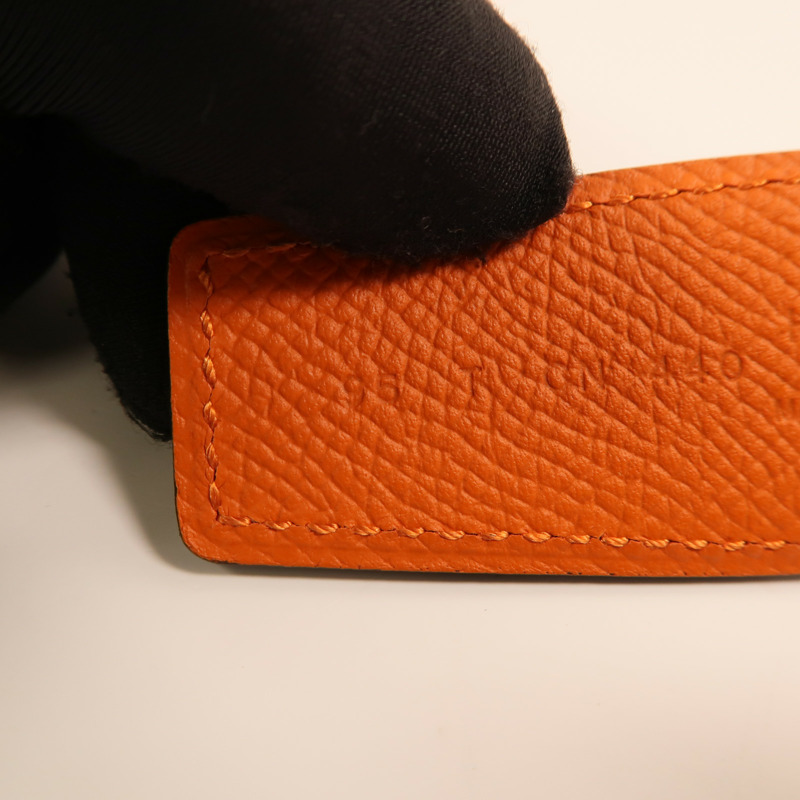 HERMES Epsom/Swift皮革/925純銀Constance H Belt皮帶Orange/Beton-4
