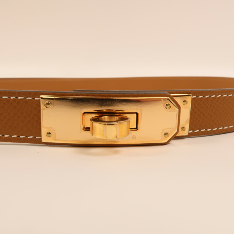 HERMES Epsom皮革Kelly 18 Belt金扣皮帶Gold-2