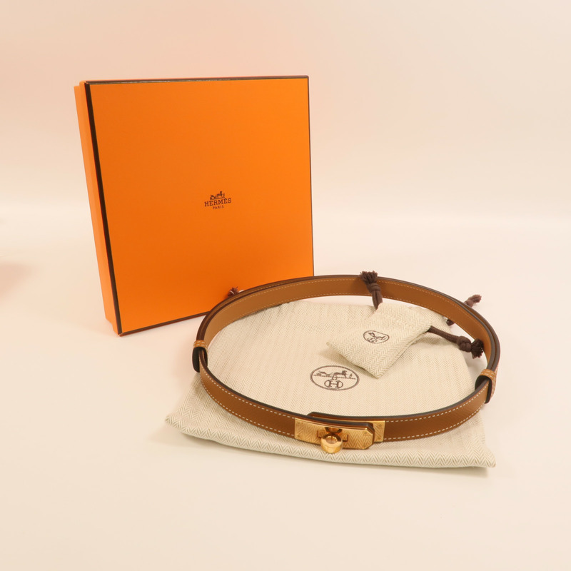 HERMES Epsom皮革Kelly 18 Belt金扣皮帶Gold-5