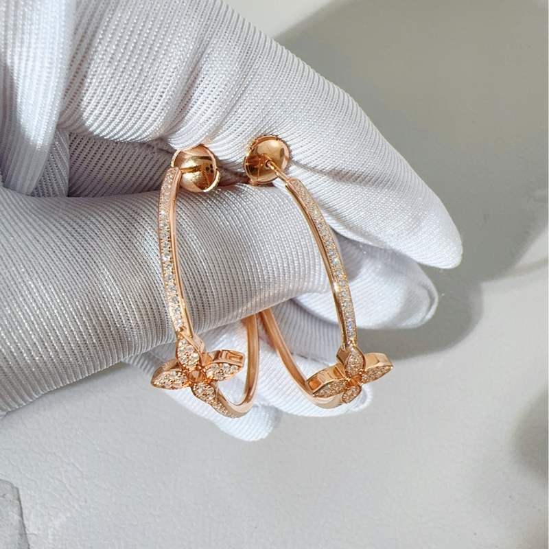 LV路易威登 Idylle blossom系列 18K玫瑰金滿鑽四葉草耳環-6