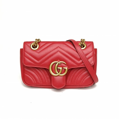 GUCCI GGMarmont肩背包Mini22紅色牛皮金扣