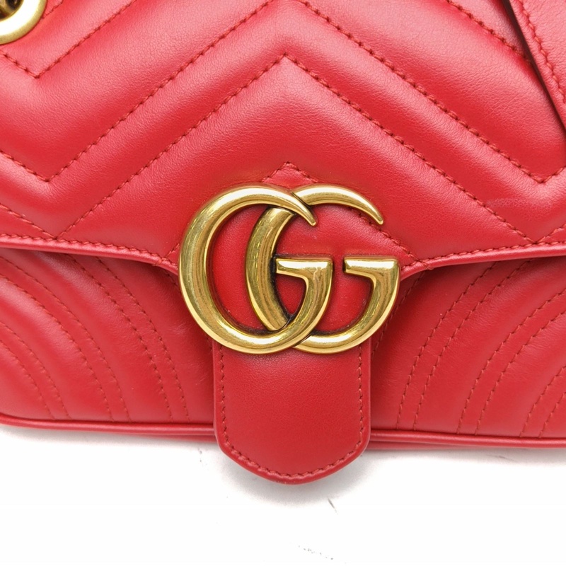 GUCCI GGMarmont肩背包Mini22紅色牛皮金扣-4