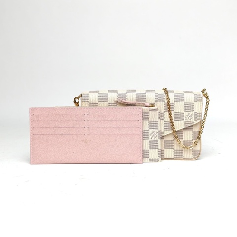 LOUIS VUITTON POCHETTEFELICIE三合一鏈條包白棋格PVC2016