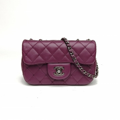 CHANEL 紫色羊皮17開銀扣CFmini口蓋包釘珠款