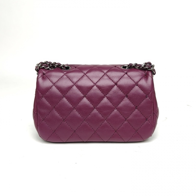 CHANEL 紫色羊皮17開銀扣CFmini口蓋包釘珠款-2