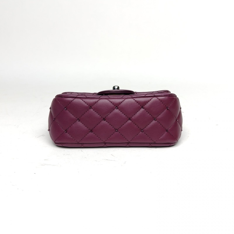 CHANEL 紫色羊皮17開銀扣CFmini口蓋包釘珠款-3