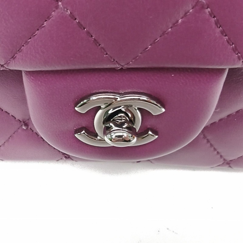 CHANEL 紫色羊皮17開銀扣CFmini口蓋包釘珠款-4