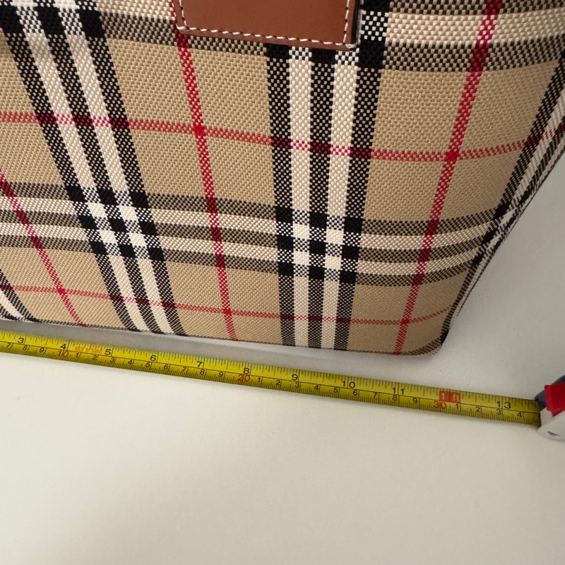 Burberry博柏利 London 裝飾提花格紋 棉質 托特包Tote包購物袋手提包 小號 女款 石楠棕 / 黑色-4
