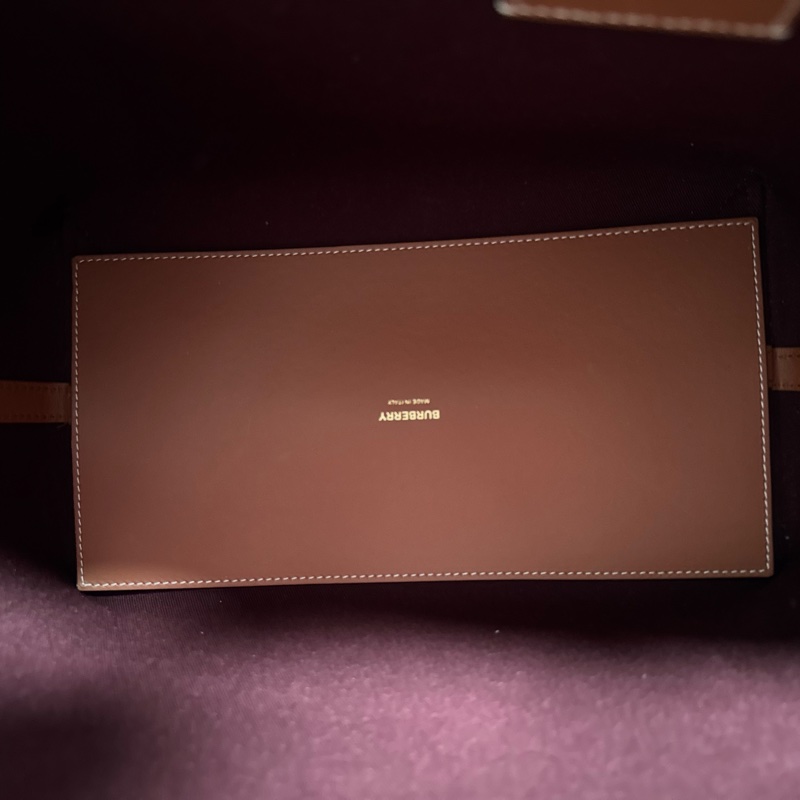 Burberry博柏利 London 裝飾提花格紋 棉質 托特包Tote包購物袋手提包 小號 女款 石楠棕 / 黑色-8