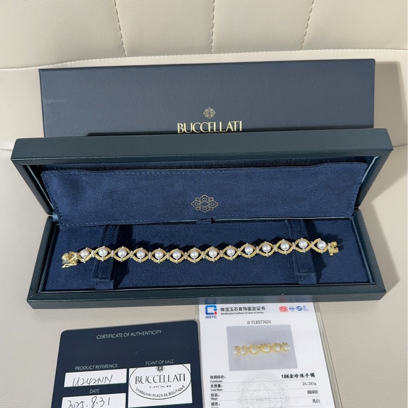 Buccellati布契拉提 Rete系列 黃金珍珠手鍊-0