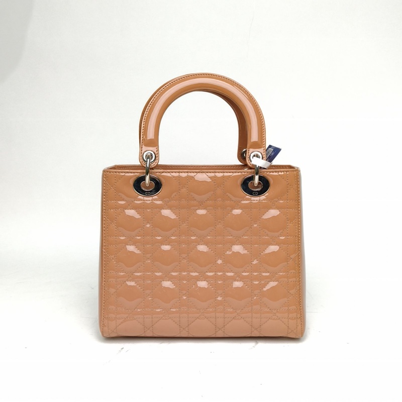 DIOR LadyDior戴妃包五格奶茶色漆皮銀扣2012-2