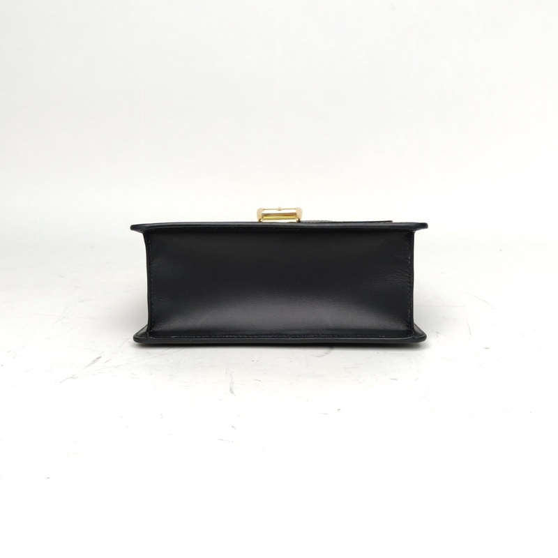 GUCCI 黑色牛皮金扣Sylvie塞爾維亞絲帶包皮手帶Mini20-3