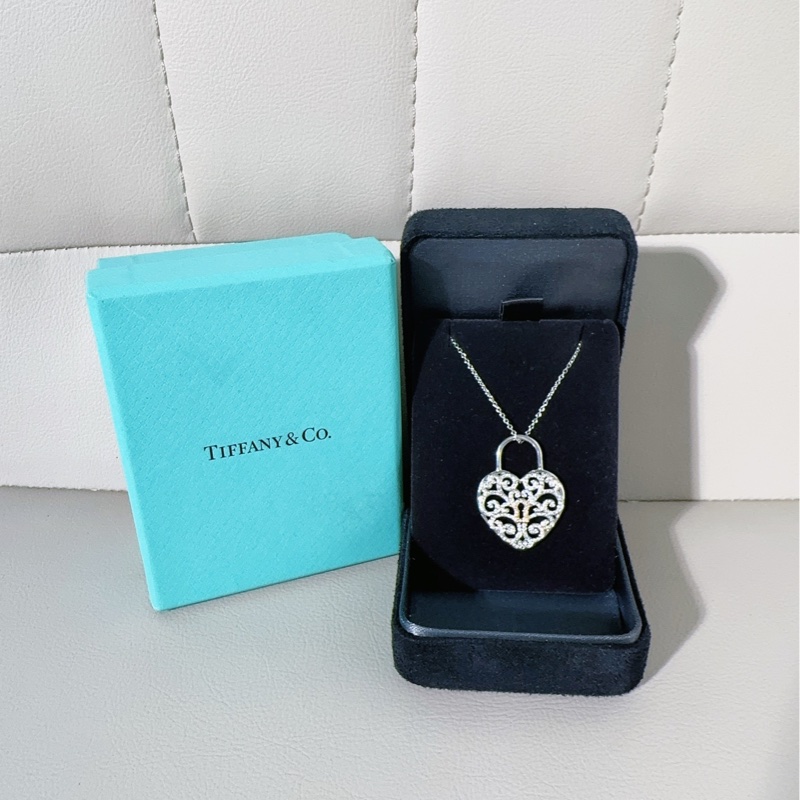Tiffany蒂芙尼 18K白金滿鑽同心鎖項鍊-0