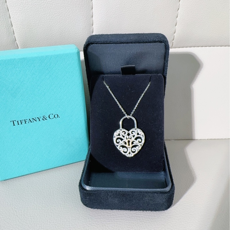Tiffany蒂芙尼 18K白金滿鑽同心鎖項鍊-1