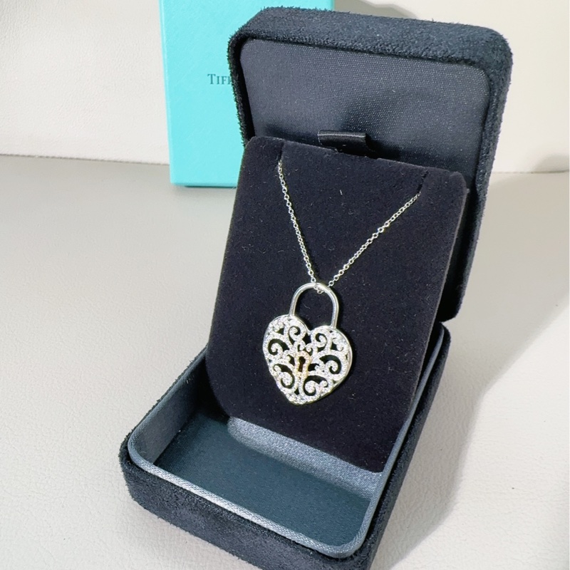 Tiffany蒂芙尼 18K白金滿鑽同心鎖項鍊-3