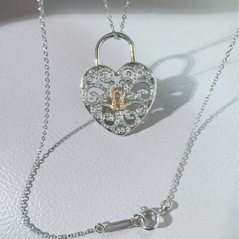 Tiffany蒂芙尼 18K白金滿鑽同心鎖項鍊-4