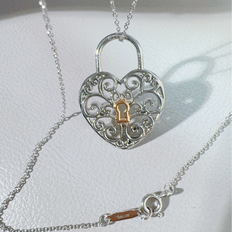 Tiffany蒂芙尼 18K白金滿鑽同心鎖項鍊-5