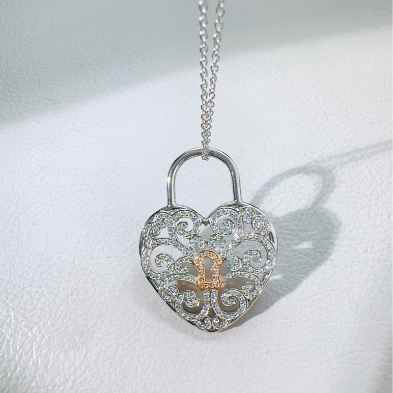 Tiffany蒂芙尼 18K白金滿鑽同心鎖項鍊-6